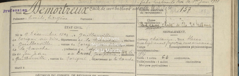 Le parcours d&rsquo;Emile Demortreux lors de la première guerre&nbsp;mondiale